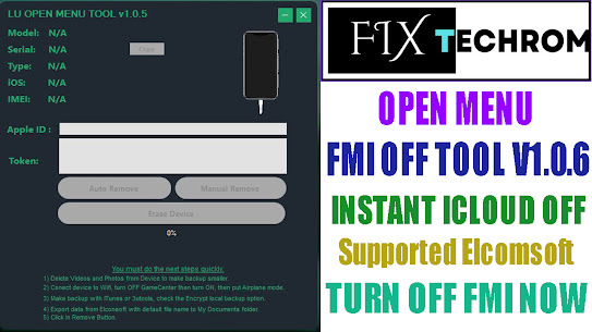 Open Menu FMI OFF Tool V1.0.6 Instant iCloud Off