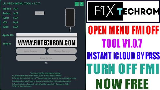 Open Menu FMI OFF Tool v1.0.7 Instant iCloud Bypass 2025