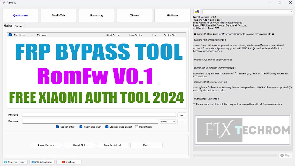 FRP Bypass Tool RomFw V0.1 Free Xiaomi Auth Tool