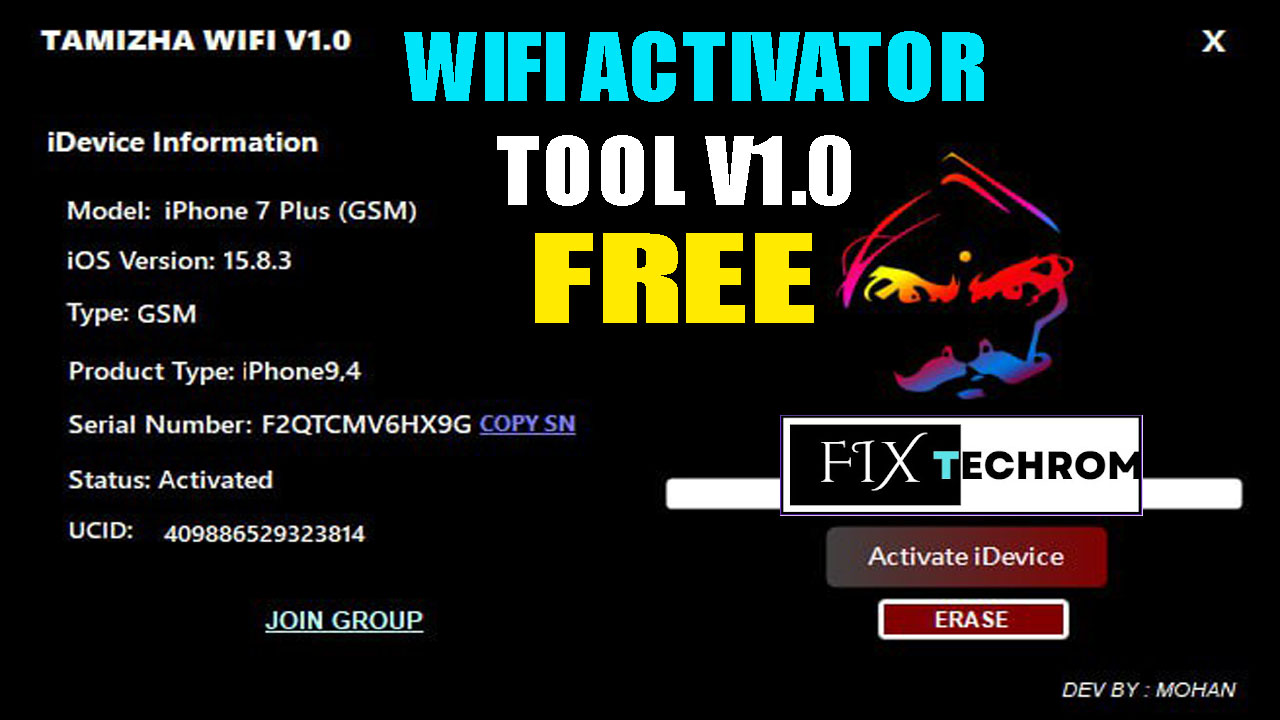 TAMIZHA WIFI Activator Tool v1.0 Support iOS15 To 16 Free Download