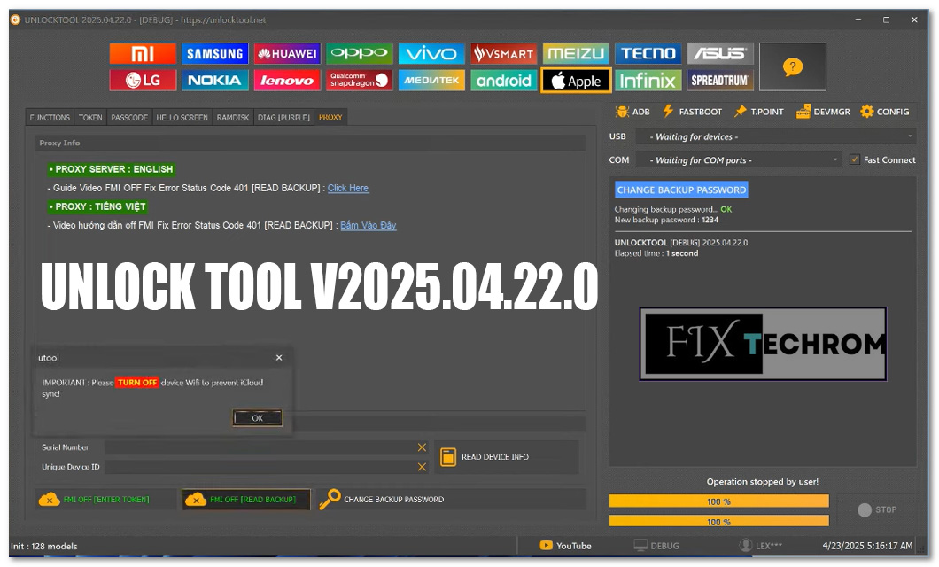 Unlock Tool v2025.04.22.0 Unlock iCloud Added FMI OFF