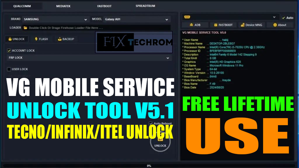 VG Mobile Service Free Tool v5.1 Unlocking Tecno Infinix iTel Phone