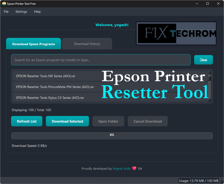 Epson Printer Resetter Tool Collection 100 Plus Model